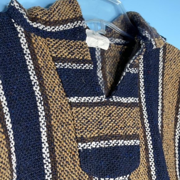 Mexican Woven Navy Blue Stripes Baja Hoodie - Picture 2 of 7